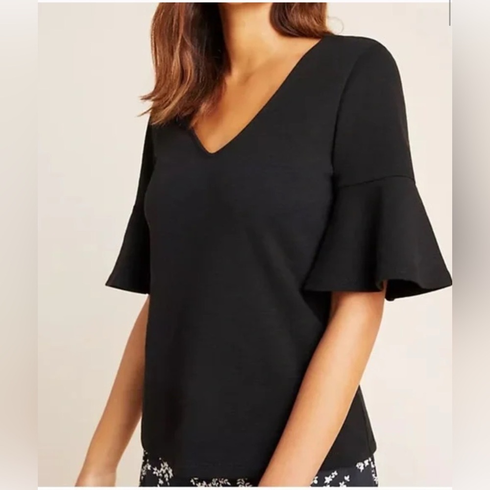 Anthropologie ERI + ALI Skylar Black Plunging  V-Neck Flutter Sleeve Top